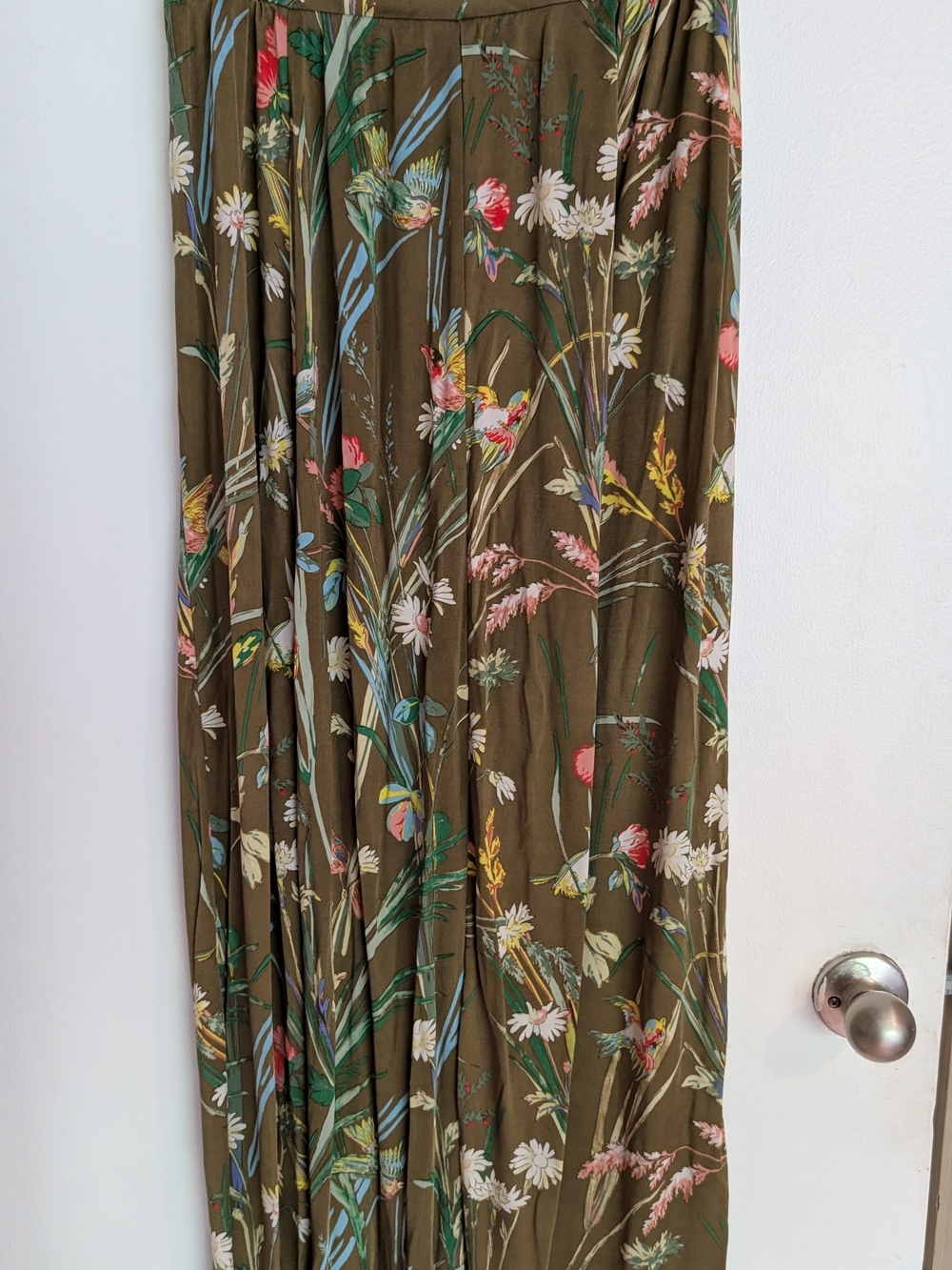 Maeve Anthropologie  Olive Green Floral Skirt Size Medium